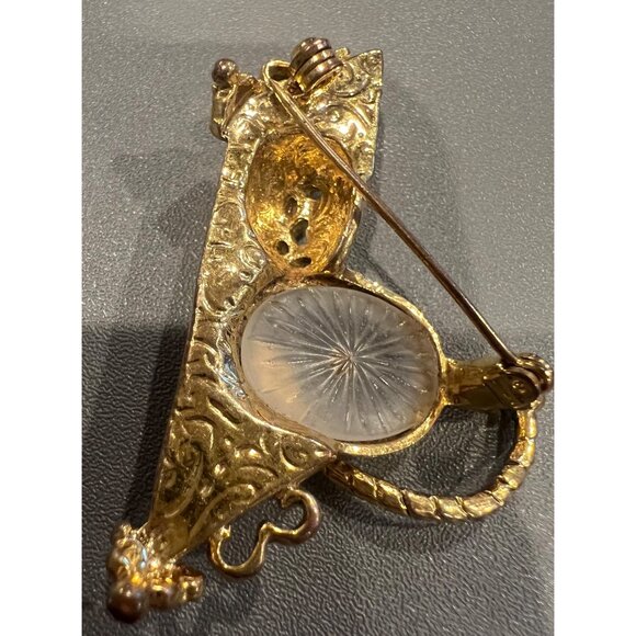 1928 Goldtone Rhinestone Brooch Vanity Tray With Perfume‎ Camphor Glass Elegant - Picture 7 of 8